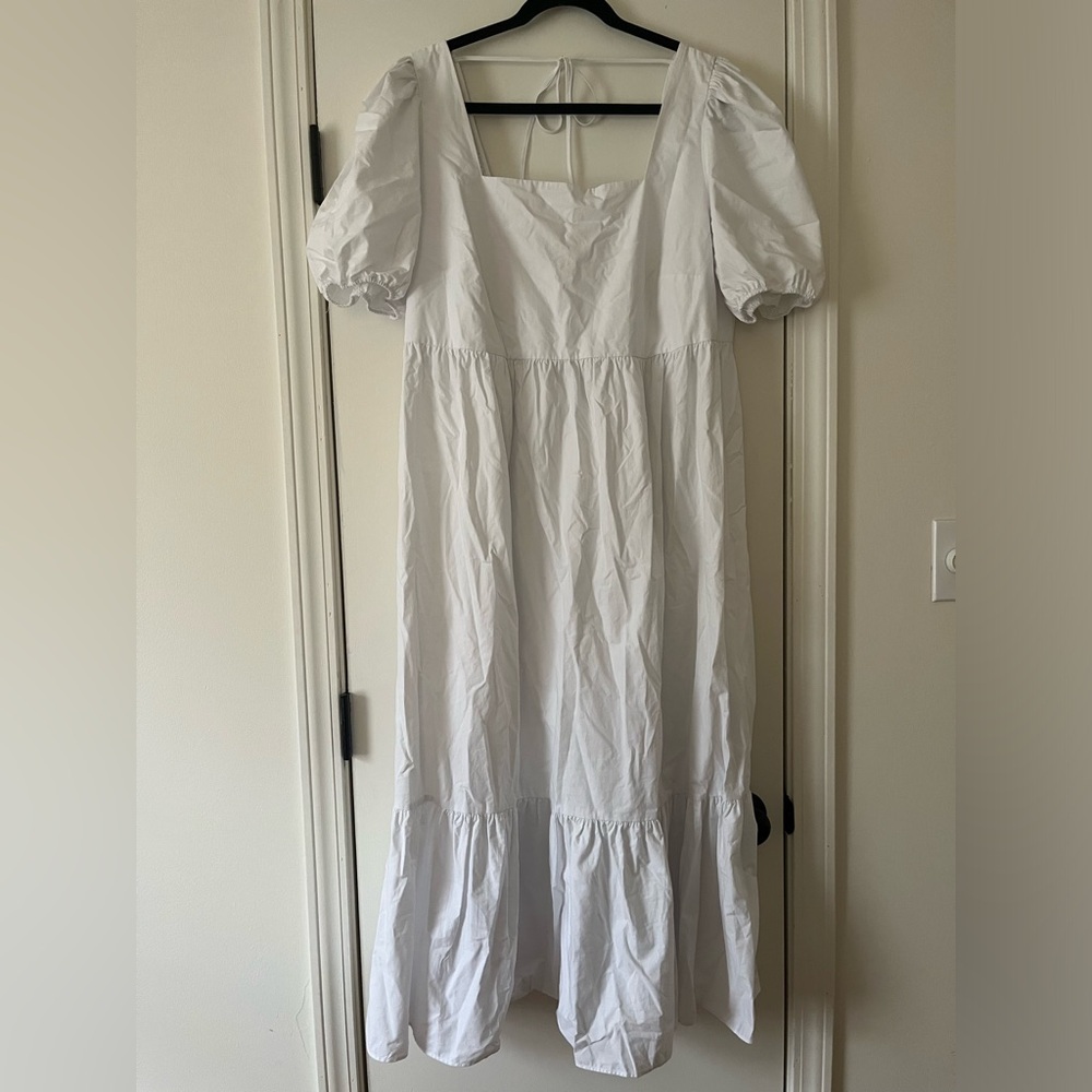 H&M XL - White Puff-Sleeve Maxi Dress - 100% Cotton